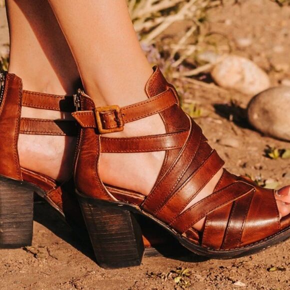 Freebird By Steven Womens Claw Brown Leather Heeled Sandel Sz 8 - Picture 1 of 11